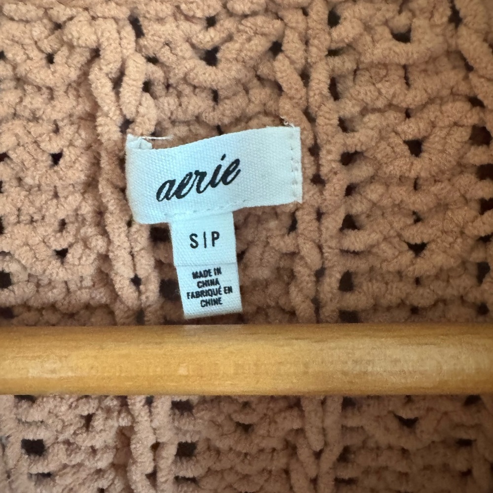 Aerie cable car oversized knit sweater quarter 1/4 zip soft oversized tan size S - Picture 6 of 7